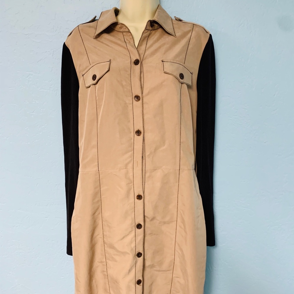 Swiss Cremieux Knee Dress Beige and Black  Size 10